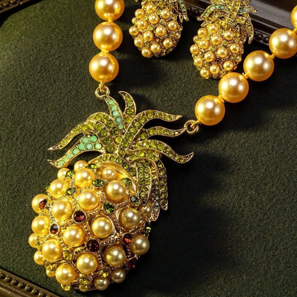 Multicolor Women's Pineapple Design Necklace And Earrings Set